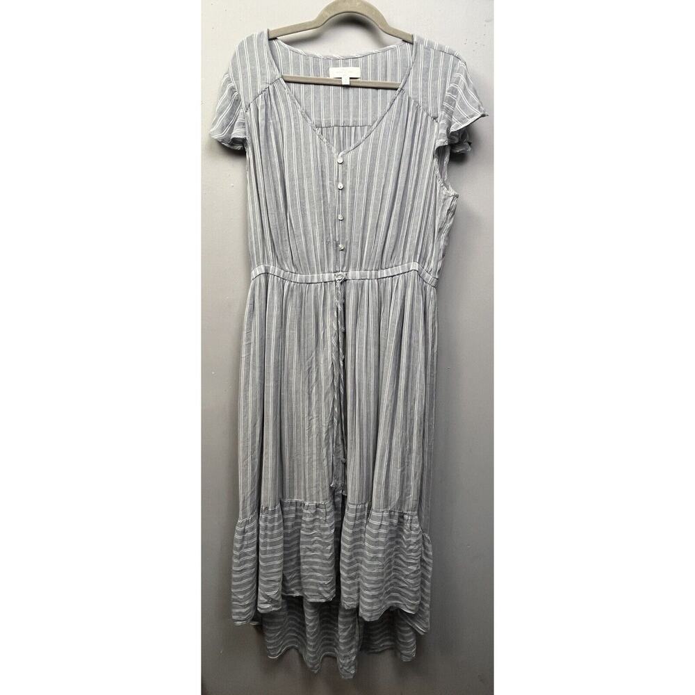 New Directions Curvy Hi Low Dress Womens size 1X Blue Striped‎ Flutter sleeve